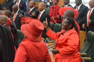 Opposition MPs sing inside the Lesotho Parliament, after it re-opened Friday. (Photo: mjj)